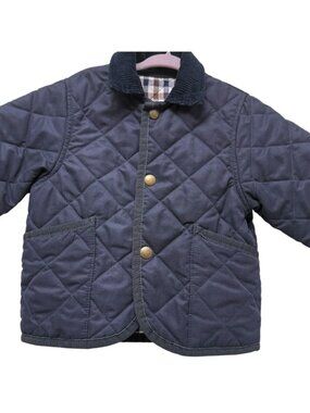 Peter Elliot Toddler Boys Quilted Jacket Size 2 Navy Barn Coat Corduroy Collar